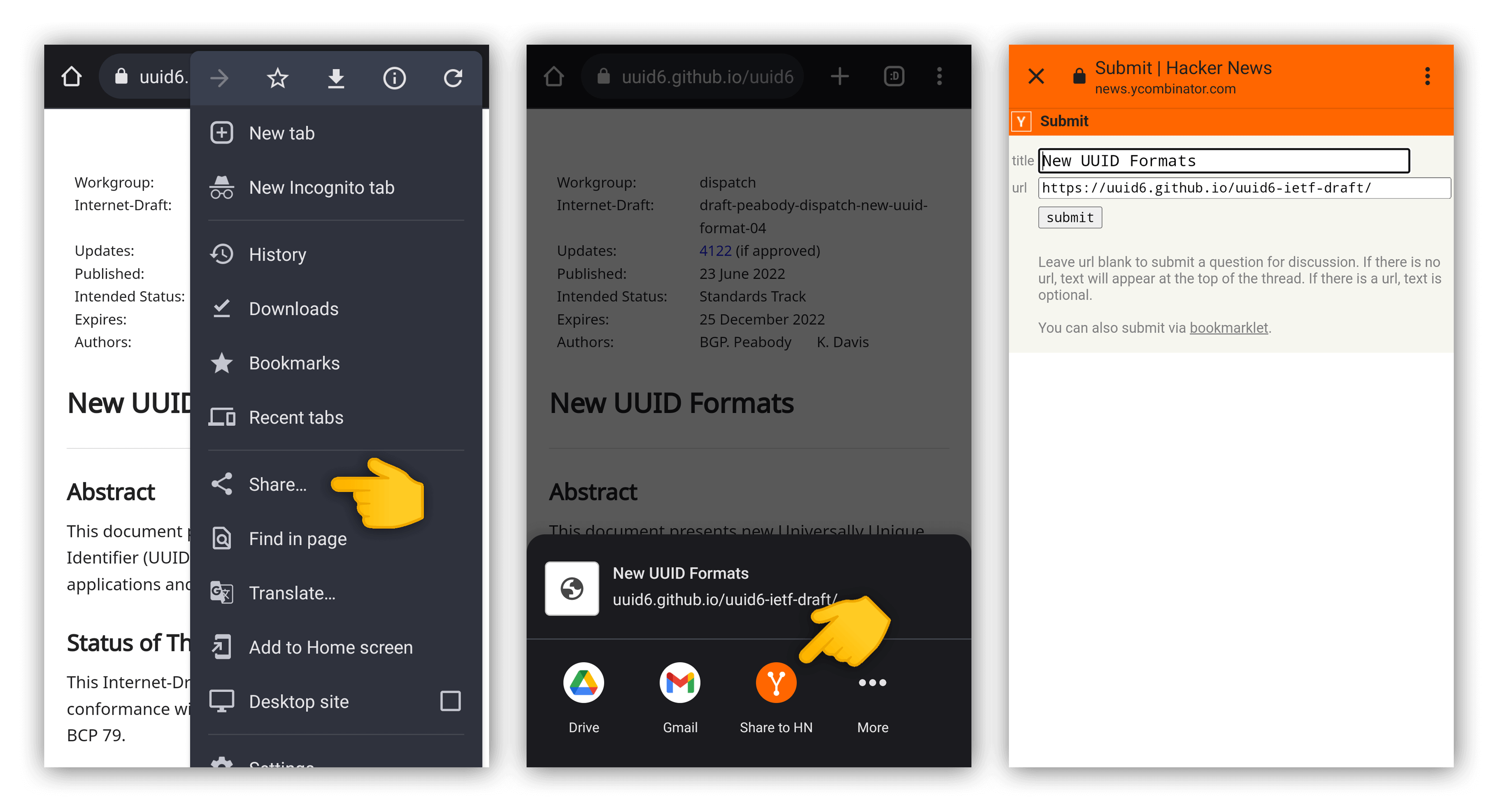 Demonstration of how the sharing UX looks like on Chrome for Android